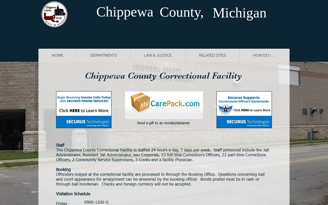 Chippewa County Correctional Facility booking records page